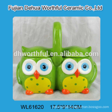 Creative double ceramic food containers in owl shape for wholesale